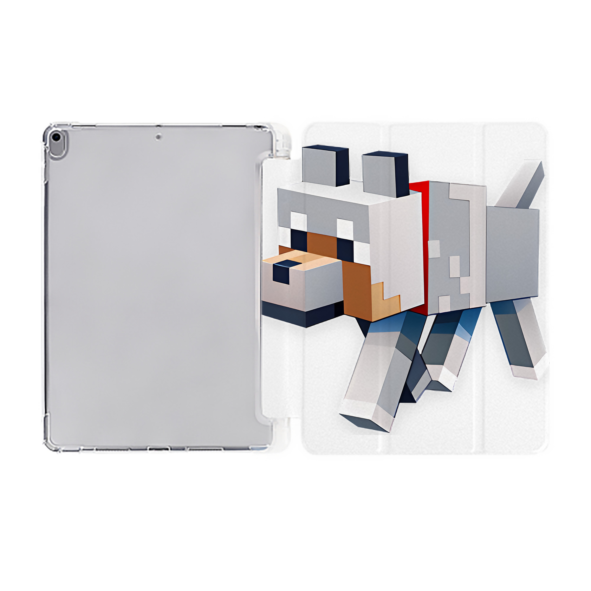 （画像用） マインクラフト ブロックの世界 Minecraft MC Block world IPad ケース ペン収納付き 三つ折りスタンド PUレザー×シリコン 対応機種9.5/10.5/10.9インチ